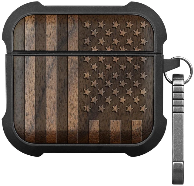 Main image of Wood for AirPods 5 Case/AirPods 4 Case, American Flag, Walnut AirPods 4th / 5th Generation Case with Quick-Release Keychain, Soft Shockproof TPU Cover, Artisan-Engraved Wood