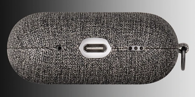 Alt view image 3 of 7 - Case for AirPods Pro 2 - Canvas Style PU Leather - Gray Handmade Protective Hard Shell Cover - Vegan Leather & PC Dual Layer Protection - AirPods Pro 2nd Generation Case with Clip