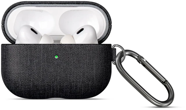 Main image of Case for AirPods Pro 2 - Canvas Style PU Leather - Black Handmade Protective Hard Shell Cover - Vegan Leather & PC Dual Layer Protection - AirPods Pro 2nd Generation Case with Clip
