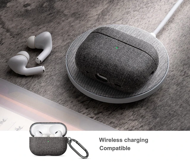Alt view image 6 of 7 - Case for AirPods Pro 2 - Canvas Style PU Leather - Gray Handmade Protective Hard Shell Cover - Vegan Leather & PC Dual Layer Protection - AirPods Pro 2nd Generation Case with Clip