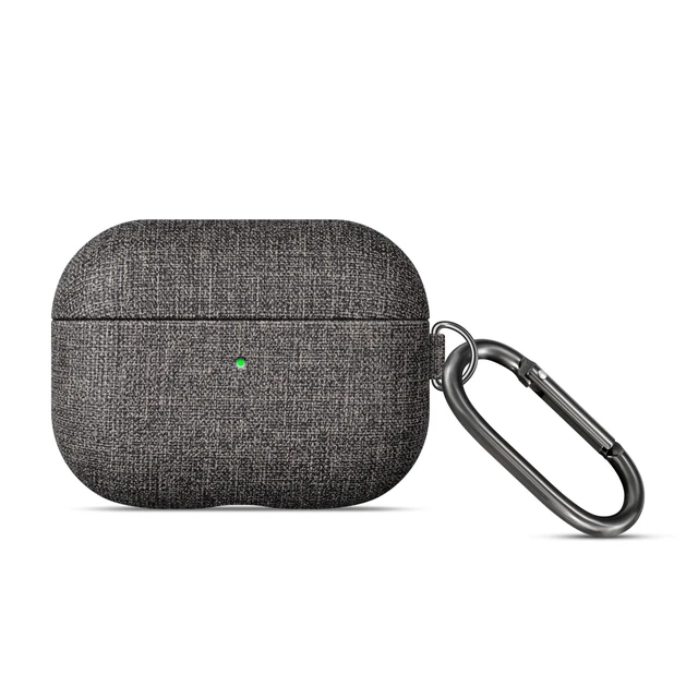 Alt view image 7 of 7 - Case for AirPods Pro 2 - Canvas Style PU Leather - Gray Handmade Protective Hard Shell Cover - Vegan Leather & PC Dual Layer Protection - AirPods Pro 2nd Generation Case with Clip
