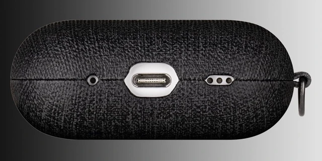 Alt view image 3 of 7 - Case for AirPods Pro 2 - Canvas Style PU Leather - Black Handmade Protective Hard Shell Cover - Vegan Leather & PC Dual Layer Protection - AirPods Pro 2nd Generation Case with Clip