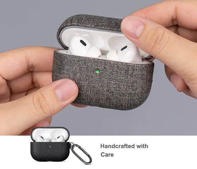 Alt view image 4 of 7 - Case for AirPods Pro 2 - Canvas Style PU Leather - Black Handmade Protective Hard Shell Cover - Vegan Leather & PC Dual Layer Protection - AirPods Pro 2nd Generation Case with Clip