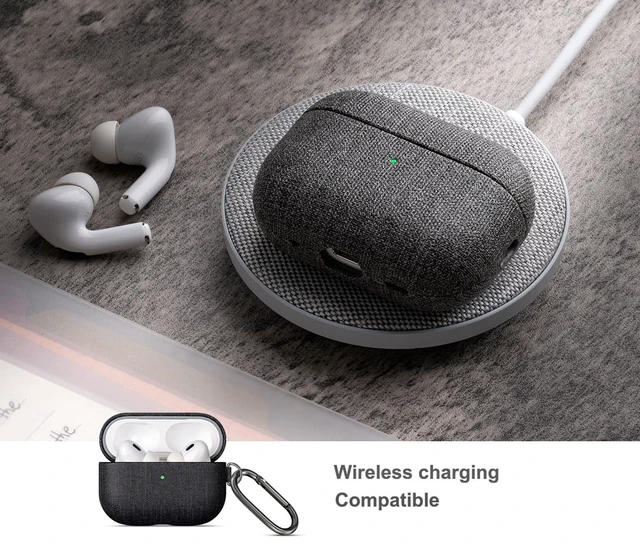 Alt view image 6 of 7 - Case for AirPods Pro 2 - Canvas Style PU Leather - Black Handmade Protective Hard Shell Cover - Vegan Leather & PC Dual Layer Protection - AirPods Pro 2nd Generation Case with Clip