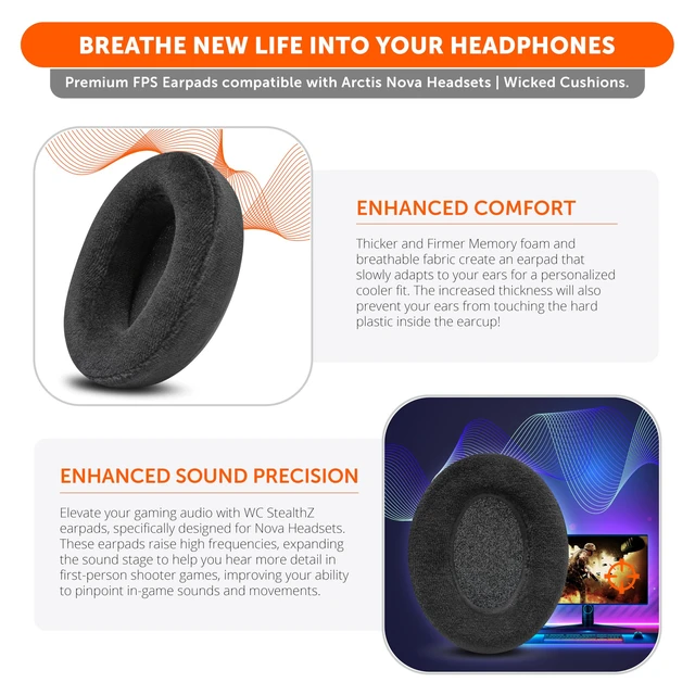 Alt view image 5 of 7 - StealthZ Arctis Nova - FPS Earpads for SteelSeries Arctis Nova Made by Wicked Cushions & GadgetryTech Does Not Fit Nova Pro Wireless Sound Precision & Comfort for FPS Games Black