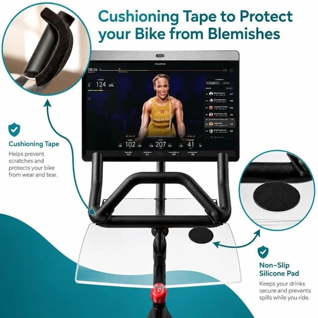 Alt view image 4 of 5 - Peloton Accessories Laptop Desk Tray for Bike+ Phone Holder Clear acrylic desk tray for Peloton Bike+, Holds laptop, tablet & phone. No-scratch cushion tape included. Clips on easily