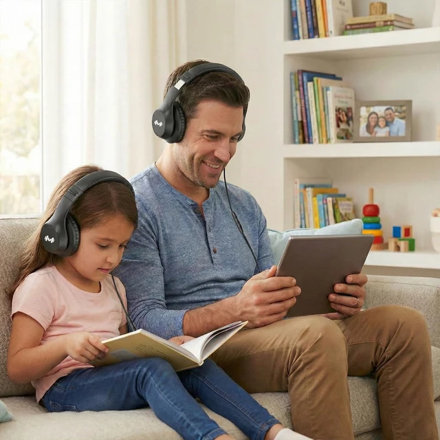 Alt view image 7 of 7 - Wired Over-Ear Headphones, Mic, 3.5mm Jack, USB-C Adapter, Black Foldable over-ear headphones with soft cushions, inline mic, 3.5mm jack, and USB-C adapter for school, office, and travel