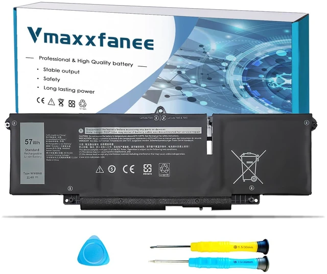 Main image of 57Wh WW8N8 Laptop Battery Replacement for DELL Latitude 7340 7350 7440 7450 7640 7650 Series Notebook 66DWX 0CTJJ6 0HYH8 FH97R 3ICP6/65/78 11.4V 4878mAh