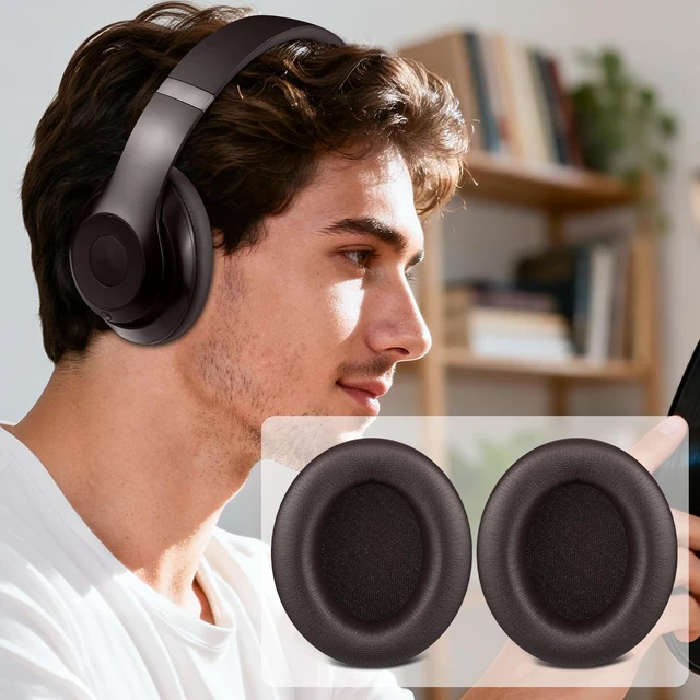 Alt view image 5 of 7 - Replacement Earpads for Beats Studio Pro Wireless Noise Cancelling Headphones, Cushions Ear Pads with Soft Protein Leather, Noise Isolation Foam - Deep Brown