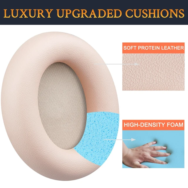 Alt view image 7 of 7 - Replacement Earpads for Beats Studio Pro Wireless Noise Cancelling Headphones, Cushions Ear Pads with Soft Protein Leather, Noise Isolation Foam - Moon