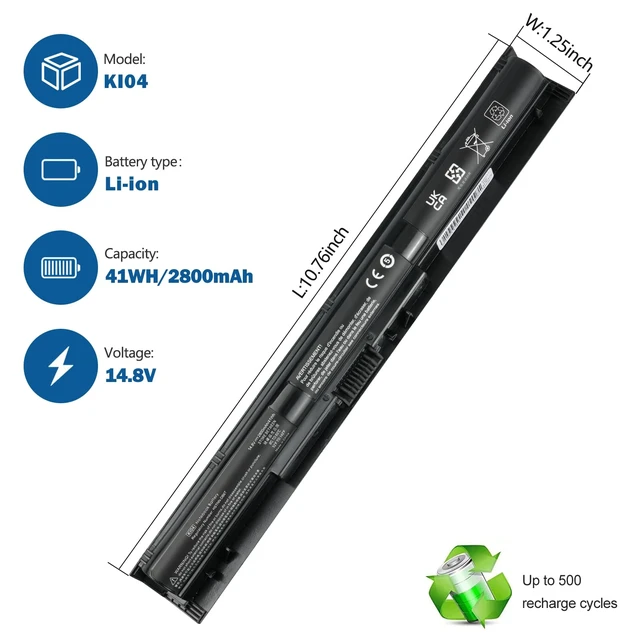 Alt view image 2 of 7 - 800049-001 KI04 Battery for HP Pavilion 15-ab 15-an 15t-ab100 17-g 14.8V 2800mAh 41Wh for 17t-g100 17t-s100 cto Series K104 800010-421 TPN-Q160 TPN-Q158 TPN-159 TPN-Q161 TPN-Q162 15-ab143cl