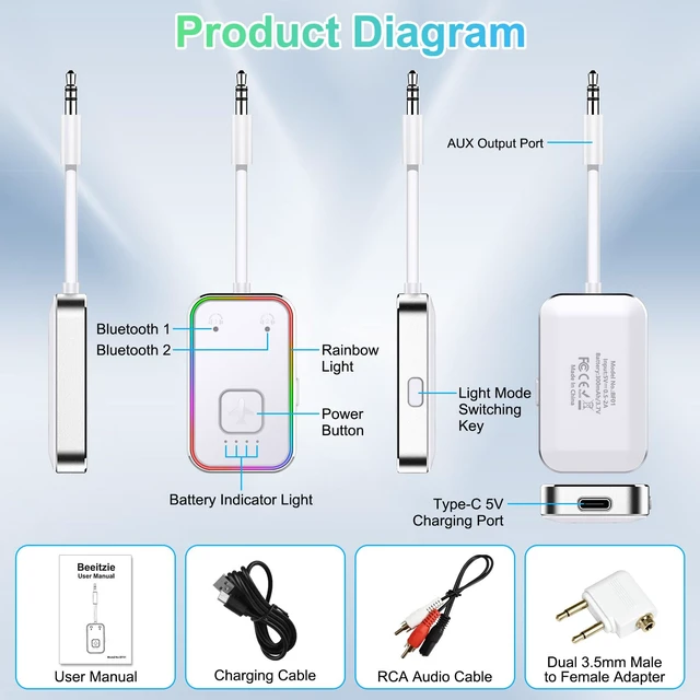 Alt view image 2 of 6 - Bluetooth Transmitter for Airplane (Silver)