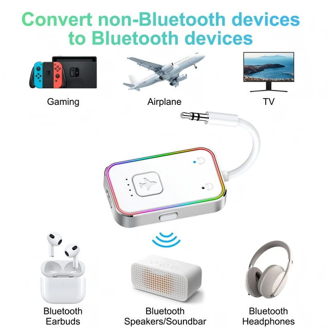 Alt view image 5 of 6 - Bluetooth Transmitter for Airplane (Silver)