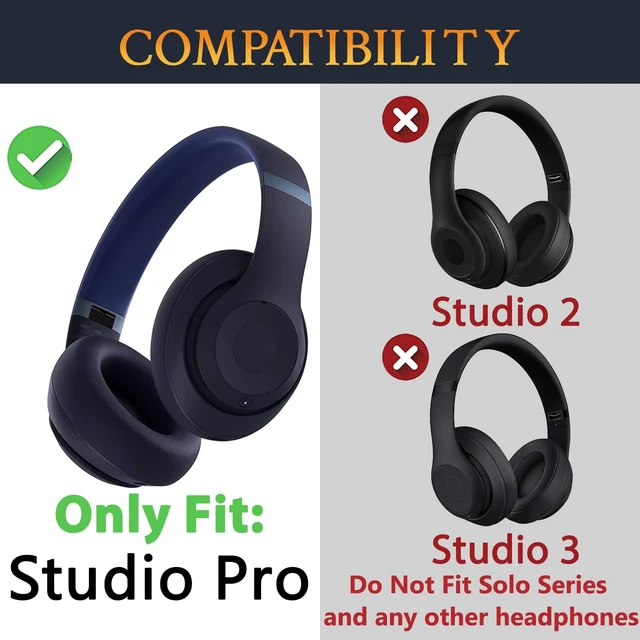 Alt view image 2 of 7 - Replacement Earpads for Beats Studio Pro Wireless Noise Cancelling Headphones, Cushions Ear Pads with Soft Protein Leather, Noise Isolation Foam - Navy Blue