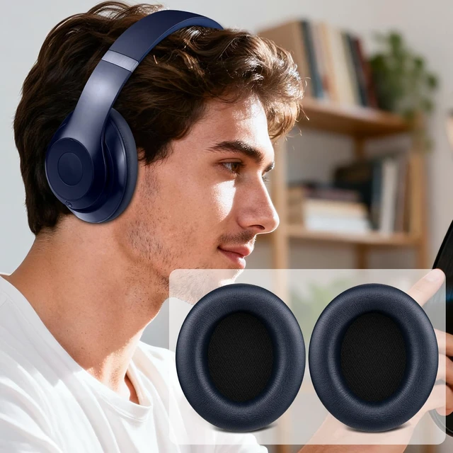 Alt view image 5 of 7 - Replacement Earpads for Beats Studio Pro Wireless Noise Cancelling Headphones, Cushions Ear Pads with Soft Protein Leather, Noise Isolation Foam - Navy Blue
