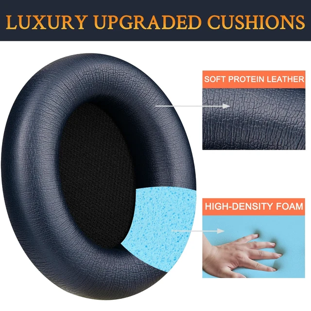 Alt view image 7 of 7 - Replacement Earpads for Beats Studio Pro Wireless Noise Cancelling Headphones, Cushions Ear Pads with Soft Protein Leather, Noise Isolation Foam - Navy Blue