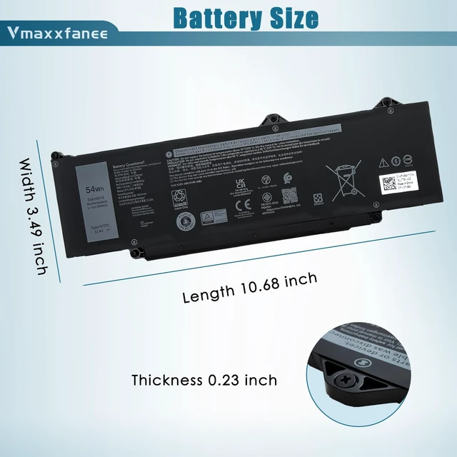 Alt view image 6 of 7 - 54Wh R73TC Laptop Battery Replacement for Dell Latitude 5340 5350 5440 5450 5540 5550 7455 3340 3440 3450 3540 3550 Precision 3480 3490 3580 3590 P181G P182G Series 0V042N V042N 11.4V