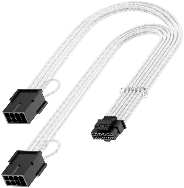 Main image of 16Pin RTX 4070Ti GPU Power Adapter Cable, PCI-e 5.0 16Pin(12+4) to 2x8Pin Male to Female 12VHPWR Extension Cable Design for Geforce RTX 4070 Super 4070Ti 5070 5080-13 Inch White