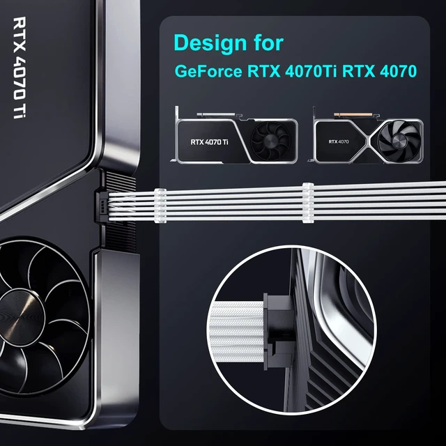 Alt view image 4 of 7 - 16Pin RTX 4070Ti GPU Power Adapter Cable, PCI-e 5.0 16Pin(12+4) to 2x8Pin Male to Female 12VHPWR Extension Cable Design for Geforce RTX 4070 Super 4070Ti 5070 5080-13 Inch White