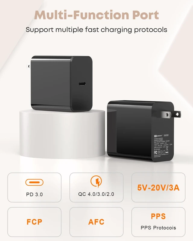 Alt view image 4 of 7 - 65W GaN USB-C Wall Charger, PD 3.0 Super Fast Charging Type C Compatible with Samsung Galaxy S26/S25 Ultra, iPhone 18/17/16 Pro Max, MacBook Air/Pro,Laptop,Phone,iPad with 10FT Cable