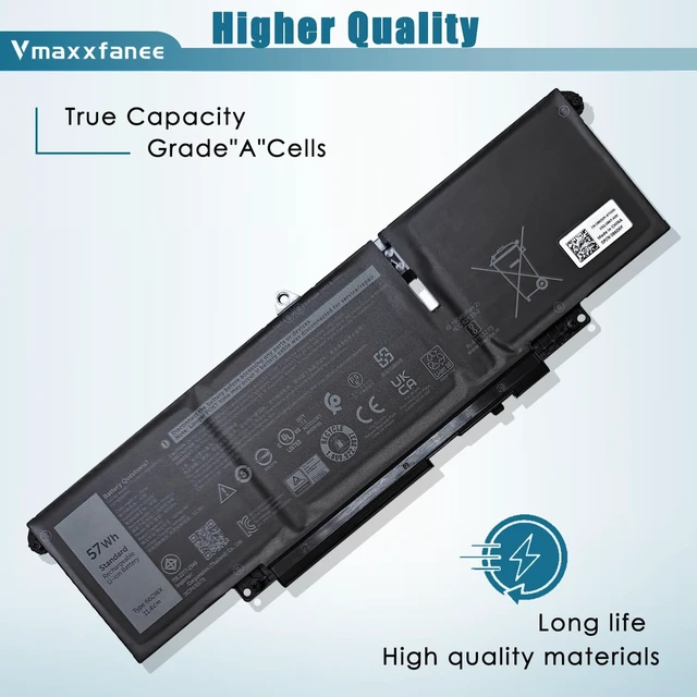 Alt view image 3 of 7 - 57Wh 66DWX Laptop Battery Replacement for Dell Latitude 7640 7650 7340 7350 7440 7450 Series Notebook WW8N8 00HYH8 0HYH8 086D0Y 86D0Y 0CTJJ6 11.4V 4878mAh