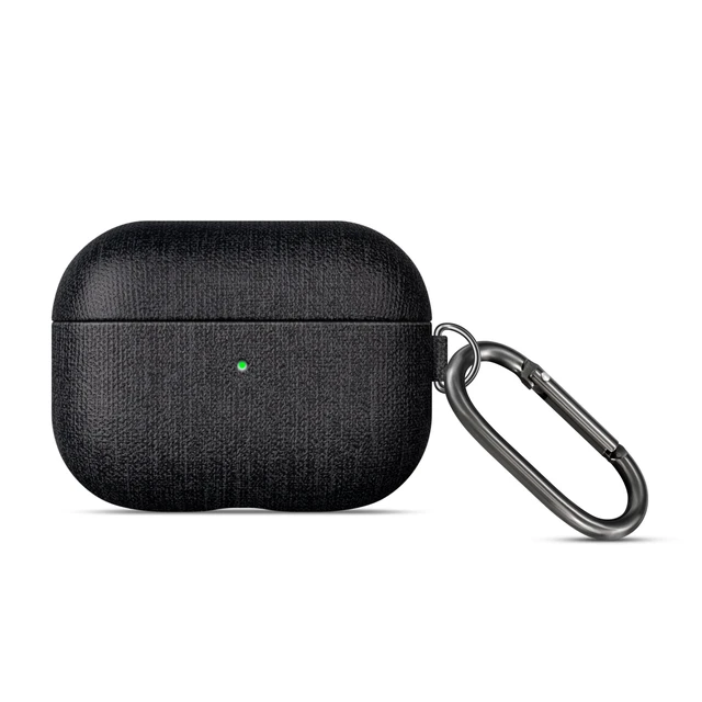 Alt view image 7 of 7 - Case for AirPods Pro 2 - Canvas Style PU Leather - Black Handmade Protective Hard Shell Cover - Vegan Leather & PC Dual Layer Protection - AirPods Pro 2nd Generation Case with Clip