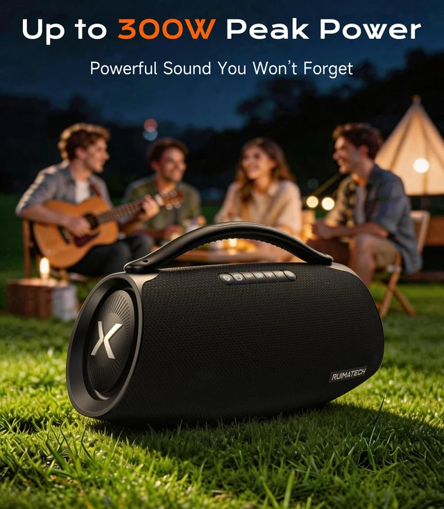 Alt view image 3 of 7 - 300W Peak Power Bluetooth Boombox Speaker, Powerful Deep Bass, 80W Woofer 140W RMS, 3-Way Audio with 5 Drivers, TWS Stereo Pairing, Rechargeable Battery & 30W Charger Included