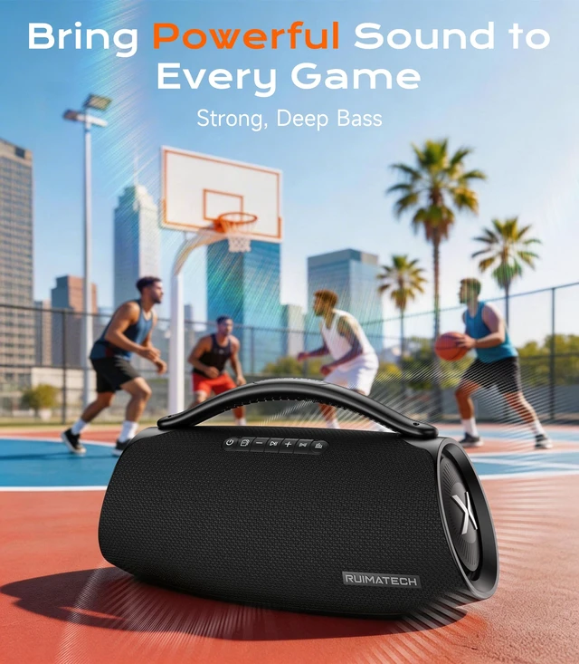 Alt view image 6 of 7 - 300W Peak Power Bluetooth Boombox Speaker, Powerful Deep Bass, 80W Woofer 140W RMS, 3-Way Audio with 5 Drivers, TWS Stereo Pairing, Rechargeable Battery & 30W Charger Included