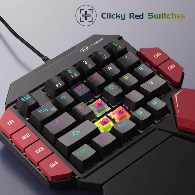 Alt view image 4 of 7 - One Handed Professional Gaming Keyboard, RGB Backlit 35 Keys Mini Wired Mechanical Keyboard with Red Switch for PC Gamer, Support 6 Macro Keys - Black/Red