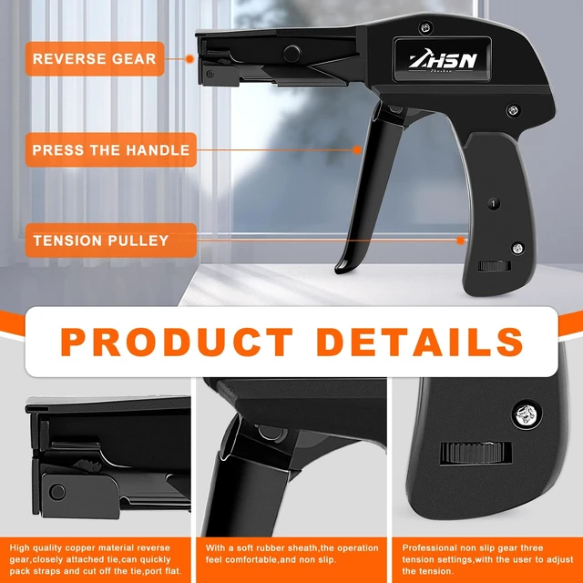 Alt view image 3 of 7 - Fastening Tie Wrap Gun with Adjustable Tension and Built-In Flush Cutter for 0.09-0.19 inch Nylon Cable Tie Tightening - Professional Grade Cable Zip Tie Tool