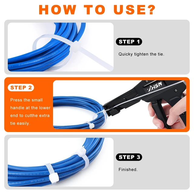 Alt view image 6 of 7 - Fastening Tie Wrap Gun with Adjustable Tension and Built-In Flush Cutter for 0.09-0.19 inch Nylon Cable Tie Tightening - Professional Grade Cable Zip Tie Tool