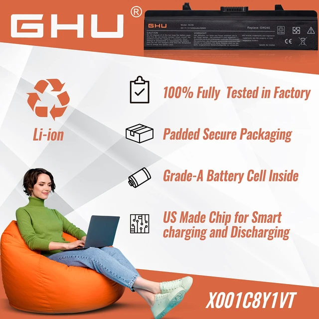 Alt view image 6 of 6 - New Battery X284G GW240 58 Wh Compatible with Dell Inspiron Computer 1525 1526 1545 1546 PP29L PP41L PN XR693 GP952 RU586 RN873 GW240 M911G J399N fit Part# 312-0844 C601H GW252 HP297 K450N