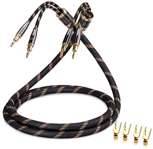 Main image of Single Audiophile Speaker Cable,Convertible Banana Spade Gold Plated Connector,Nylon Braid,HiFi Quality Cable(16.4ft/5M,1 Cable for 1 Speaker)