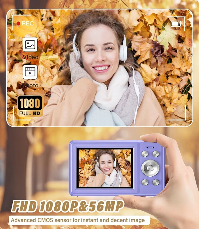 Alt view image 3 of 7 - 2025 New Digital Camera, 56MP FHD 1080P for Kids with 16x Digital Zoom Anti Shake, Face Detect, Smile Capture, 32GB TF Card, Battery, Lanyard, a Great Gift for Boys & GirlsPurple
