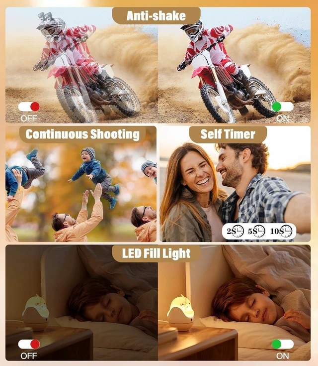 Alt view image 5 of 7 - 2025 New Digital Camera, 56MP FHD 1080P for Kids with 16x Digital Zoom Anti Shake, Face Detect, Smile Capture, 32GB TF Card, Battery, Lanyard, a Great Gift for Boys & GirlsPurple