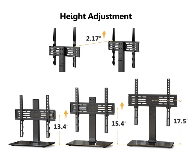 Alt view image 3 of 7 - Universal TV Mount Stand Table Top TV Stand for 27-55 inch TVS Height Adjustable TV Stand Mount, Glass Base, Black