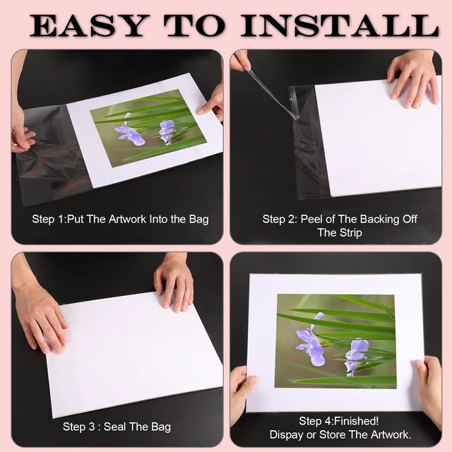 Alt view image 7 of 7 - 100 Pcs Clear Cellophane Bags 12x12 Self Sealing Crystal Sleeves for Print 12-2/5" x 12-2/5" OPP Storage Bag for 12X12 Art Prints/Pictures/Photos/Framing Mat Mattes
