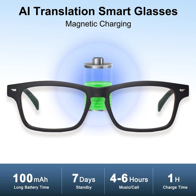 Alt view image 4 of 7 - Bluetooth Glasses for Men Women, AI Translation Smart Glasses 165+ Languages, Photochromic Lenses, Open-Ear, Touch Control, Hands-Free Calls/Music, Classic Frame, Travel Business Learning