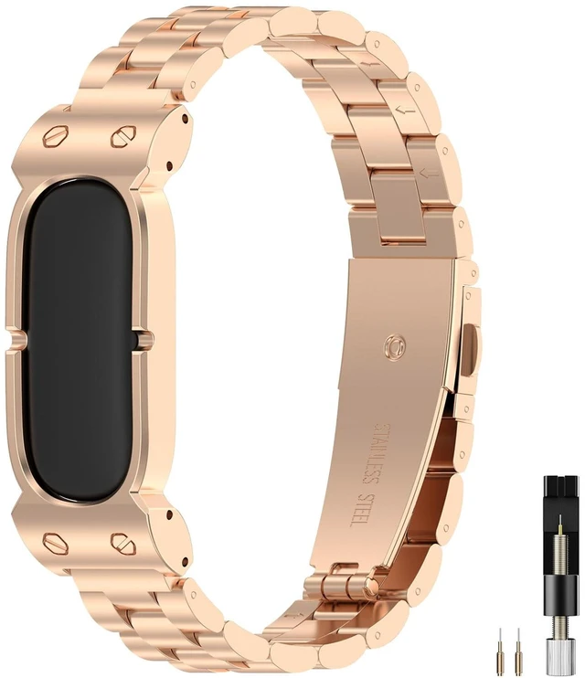 Main image of Metal Band for Google Fitbit Air Band, Rugged Stainless Steel Replacement Strap Elegant Luxury Business Classy Adjustable Wristband Bracelet for Fitbit Air for Men Women