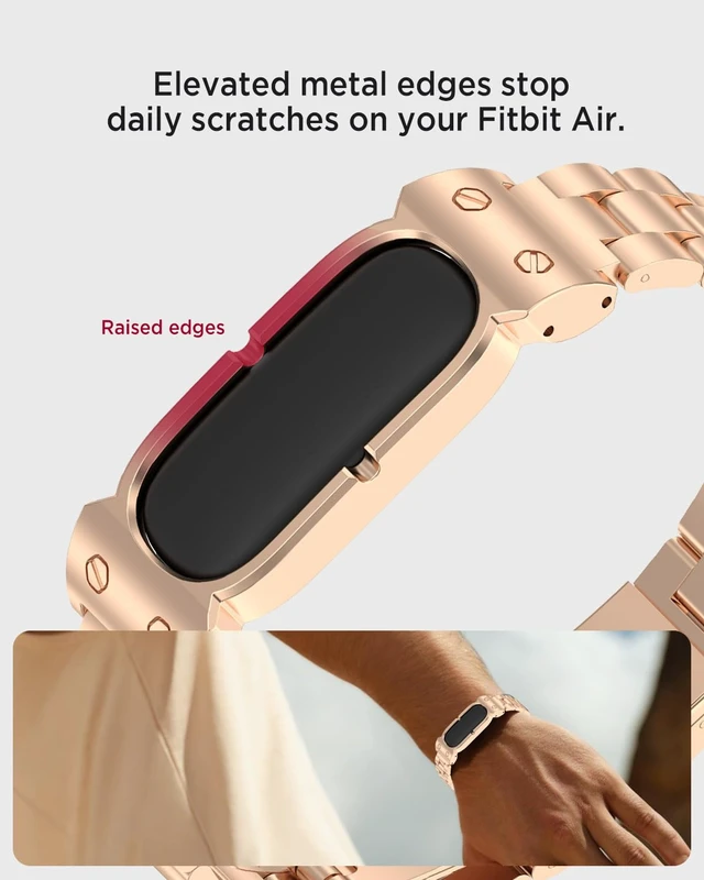 Alt view image 4 of 7 - Metal Band for Google Fitbit Air Band, Rugged Stainless Steel Replacement Strap Elegant Luxury Business Classy Adjustable Wristband Bracelet for Fitbit Air for Men Women