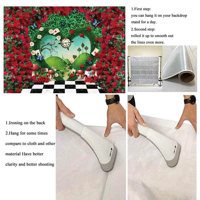 Alt view image 7 of 7 - Wonderland Backdrop for Photography 8x6FT Red Rose Wonderland Tea Party Decorations Green Leaf Fairy Tale Background Kids Baby Shower Newborn Portrait Photo Props
