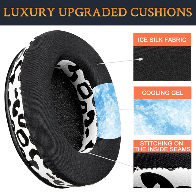 Alt view image 5 of 7 - Cooling-Gel Replacement Earpads for Sony WH-1000XM3 (WH1000XM3) Over-Ear Headphones, Ear Pads Cushions with High-Density Noise Isolation Foam, Added Thickness - Snow Leopard