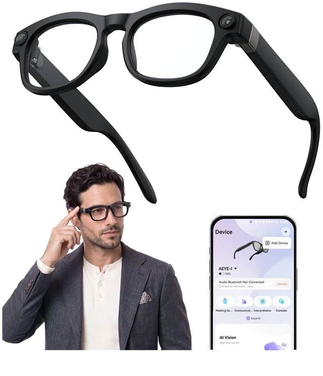 Main image of AI Smart Glasses, 8MP Camera, 16GB Storage, Real-Time Translation Open-ear calls and music, Wi-Fi 6 sharing, Meeting Assistant, OTA updates and AI voice tools in a 40.3g frame for daily wear
