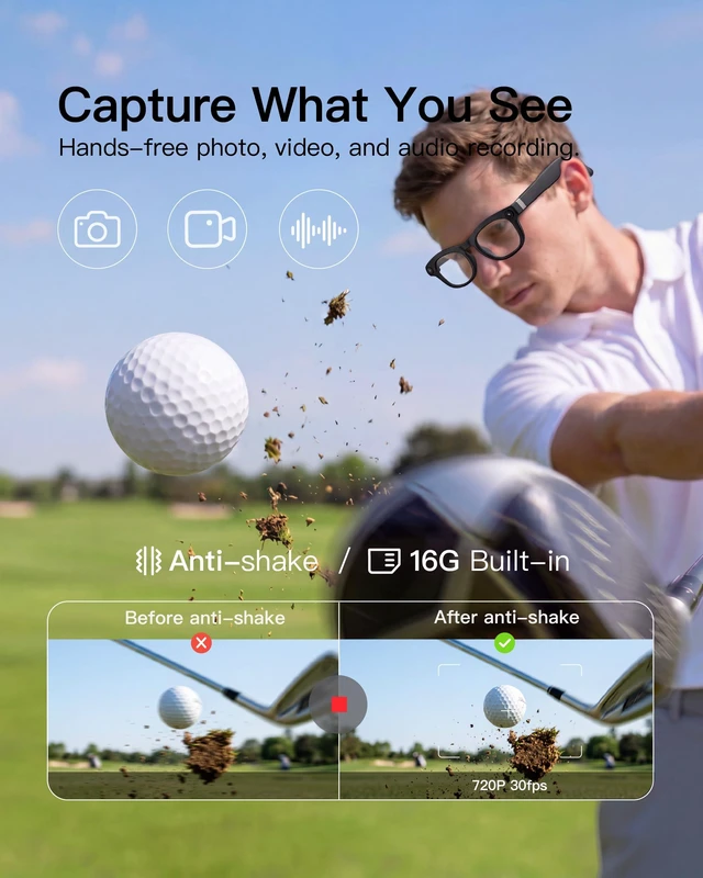 Alt view image 2 of 7 - AI Smart Glasses, 8MP Camera, 16GB Storage, Real-Time Translation Open-ear calls and music, Wi-Fi 6 sharing, Meeting Assistant, OTA updates and AI voice tools in a 40.3g frame for daily wear
