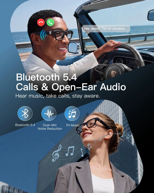Alt view image 3 of 7 - AI Smart Glasses, 8MP Camera, 16GB Storage, Real-Time Translation Open-ear calls and music, Wi-Fi 6 sharing, Meeting Assistant, OTA updates and AI voice tools in a 40.3g frame for daily wear