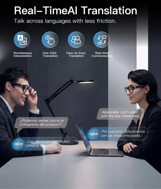 Alt view image 5 of 7 - AI Smart Glasses, 8MP Camera, 16GB Storage, Real-Time Translation Open-ear calls and music, Wi-Fi 6 sharing, Meeting Assistant, OTA updates and AI voice tools in a 40.3g frame for daily wear
