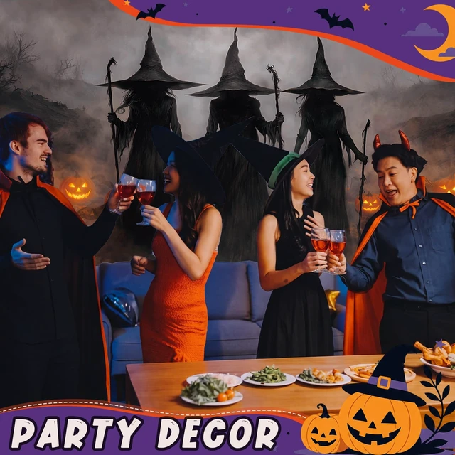 Alt view image 4 of 7 - 7x16 ft Witch Halloween Garage Door Cover Banner with Pumpkins Large Backdrop for Wall Yard Party Decor, Waterproof Outdoor Use, Spooky Silhouettes Glowing Jack-o-lanterns Scene