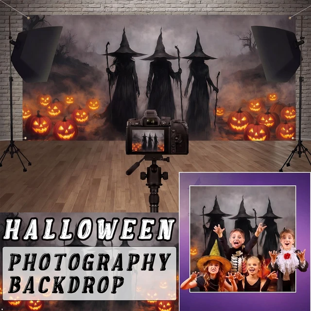 Alt view image 6 of 7 - 7x16 ft Witch Halloween Garage Door Cover Banner with Pumpkins Large Backdrop for Wall Yard Party Decor, Waterproof Outdoor Use, Spooky Silhouettes Glowing Jack-o-lanterns Scene