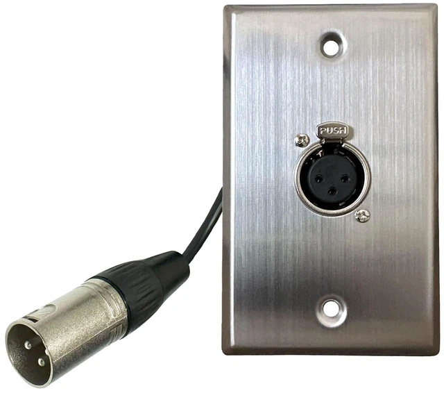 Main image of 1 Port Stainless Steel XLR Wall Plate, Female to Male, Solderless No-Solder XLR Wall Plate with Female to Male Connectors for Pro Audio, Studio, Stage, Rack & In-Wall Installations