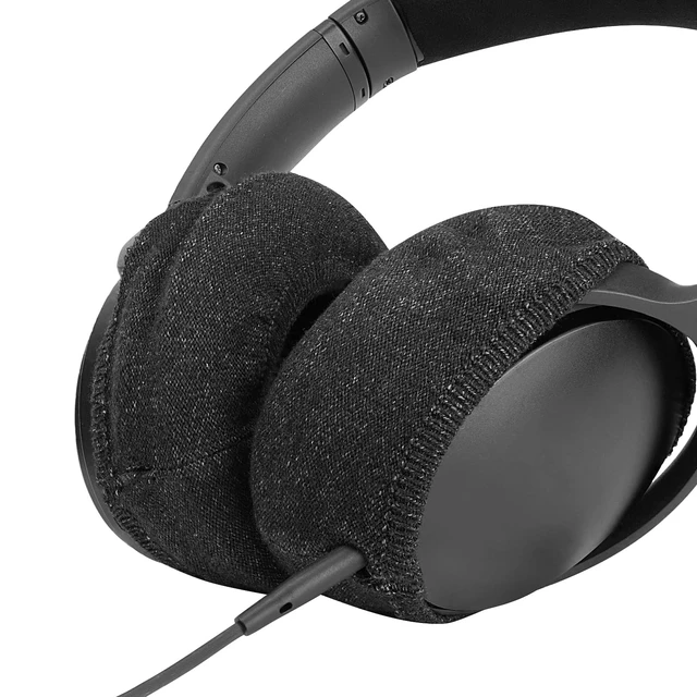 Alt view image 4 of 6 - 2 Pairs Knit Headphones Ear Covers - Product Safety Certified - Washable & Stretchable Earcup Protectors for Over-Ear Headsets, Sweat Pads for Gym (Size M/Black Flowery Gray)